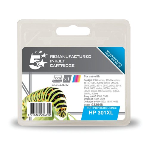 5 Star Office Remanufactured Inkjet Cartridge High Yield Page Life 330pp 6ml Tri-Colour [HP No.301XL CH564EE Alternative]