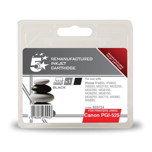 5 Star Office Remanufactured Inkjet Cartridge Page Life 341pp 19ml Black [Canon PGI-525PGBK Alternative]