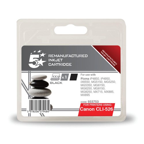 5 Star Office Remanufactured Inkjet Cartridge Page Life 660pp 9ml Black [Canon CLI-526BK Alternative]