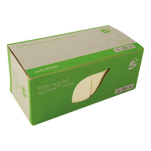 5 Star Eco Re-Move Recycled Notes Repositionable Pad of 100 Sheets 76x76mm Yellow [Pack 12] 934180 Buy online at Office 5Star or contact us Tel 01594 810081 for assistance