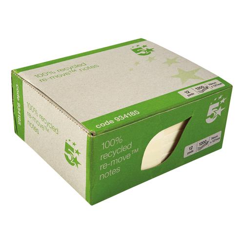 5 Star Eco Re-Move Recycled Notes Repositionable Pad of 100 Sheets 76x127mm Yellow [Pack 12] 934185 Buy online at Office 5Star or contact us Tel 01594 810081 for assistance