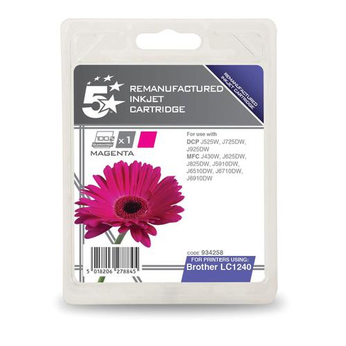 5 Star Office Remanufactured Inkjet Cartridge Page Life 600pp Magenta [Brother LC1240M Alternative]