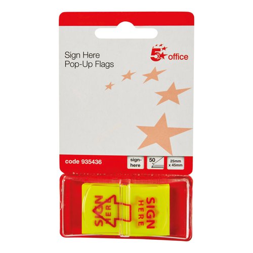 5 Star Office Sign Here Index Flags Tab With Red Arrow 46x25mm 10 Wallets of 50 Flags [500 Flags]