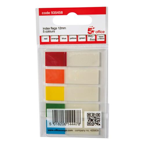 5 Star Office Index Flags 5 Bright Colours 12x45mm 20 Flags per Colour Assorted [Pack 5]  935458