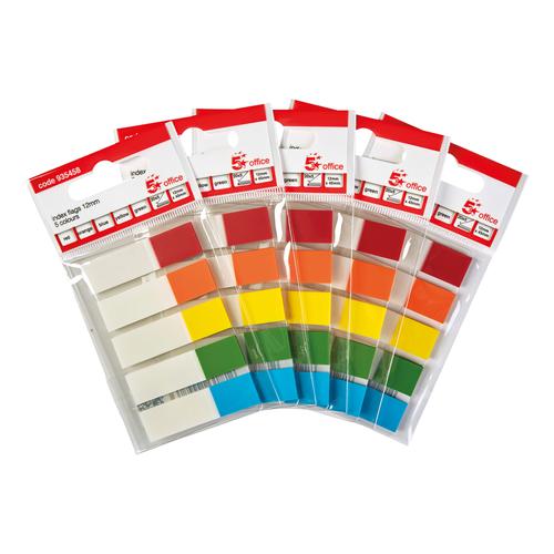 5 Star Office Index Flags 5 Bright Colours 12x45mm 20 Flags per Colour Assorted [Pack 5]  935458