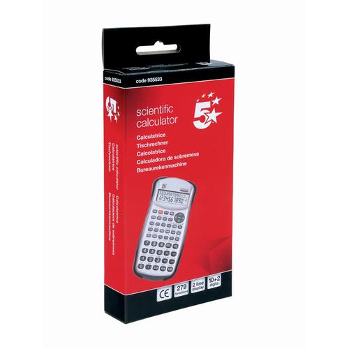5 Star Office Scientific Calculator 2 Line Display 279 Functions 84.5x19x164.5mm Silver/Black 935533 Buy online at Office 5Star or contact us Tel 01594 810081 for assistance