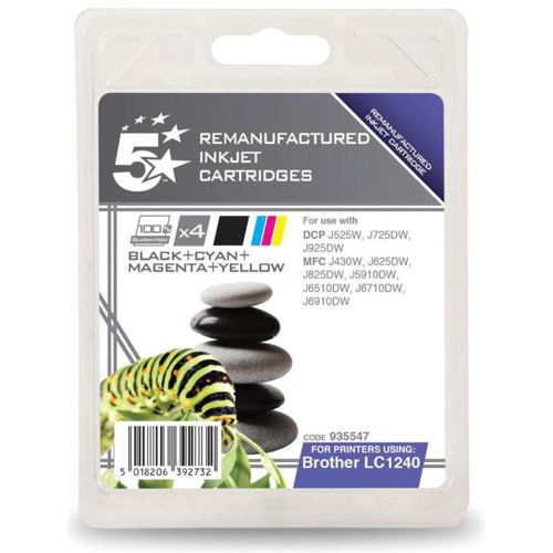 5 Star Office Remanufactured Inkjet Cartridges 600pp Black/Cyan/Magenta/Yellow [Brother LC1240VALBP Alt] [Pack 4]