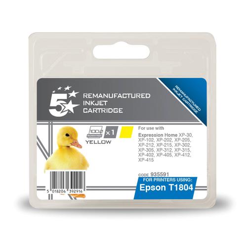 5 Star Office Reman Inkjet Cartridge Page Life 180pp 3.3ml Yellow Ref [Epson C13T18044012 Alternative] 935591 Buy online at Office 5Star or contact us Tel 01594 810081 for assistance
