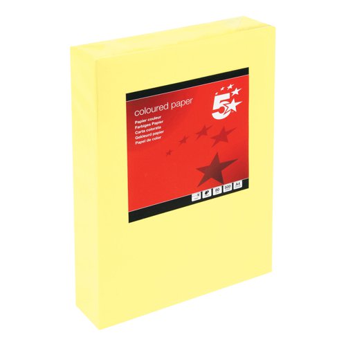 5 Star Office Coloured Copier Paper Multifunctional Ream-Wrapped 80gsm A4 Medium Yellow [500 Sheets]