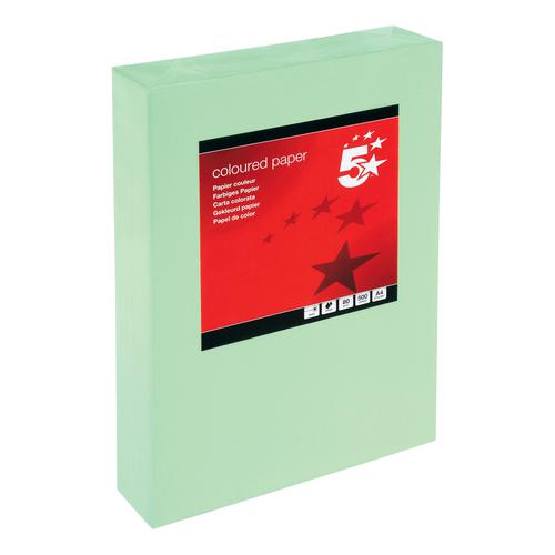 5 Star Office Coloured Copier Paper Multifunctional Ream-Wrapped 80gsm A4 Medium Green [500 Sheets]