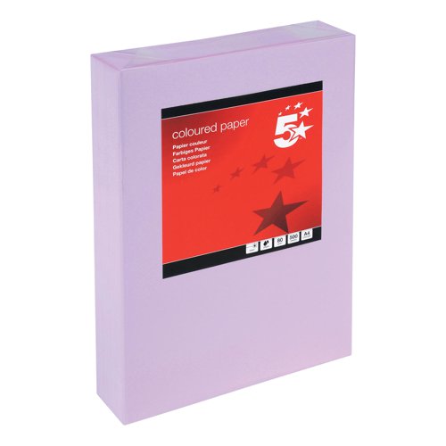 5 Star Office Coloured Copier Paper Multifunctional Ream-Wrapped 80gsm A4 Medium Violet [500 Sheets]