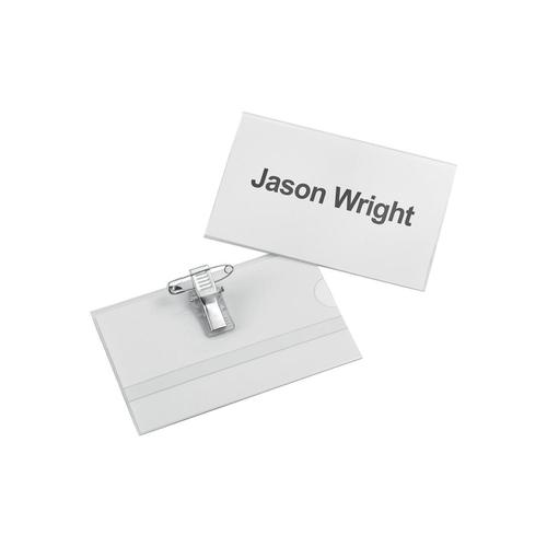 Office Name Badges Self Laminating Landscape With Plastic Clip 54x90mm Pack 25 