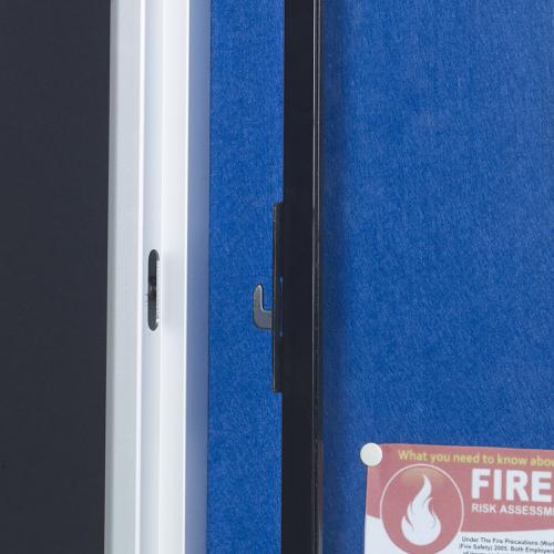 5 Star Glazed Noticeboard with Swing Door Locking Aluminium Frame Blue Felt 900x1200mm