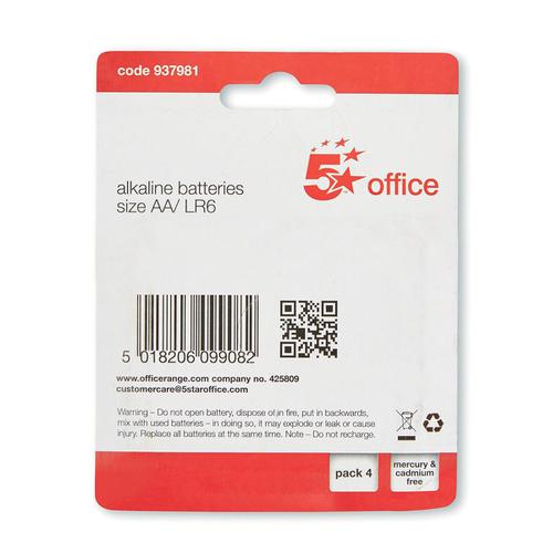 5 Star Office Batteries AA [Pack 4] 937981 Buy online at Office 5Star or contact us Tel 01594 810081 for assistance