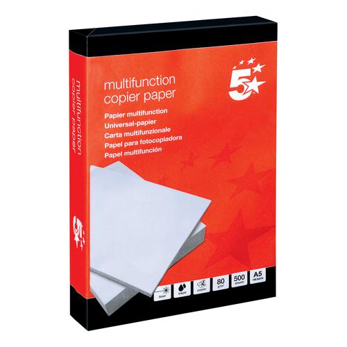 5 Star Office Copier Paper Multifunctional Ream-Wrapped 80gsm A5 White [500 Sheets x 10]