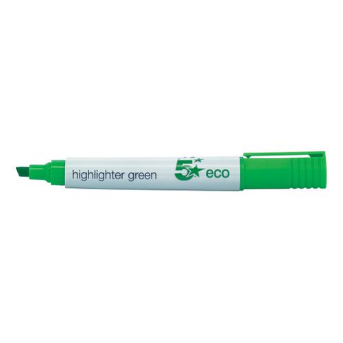 5 Star Eco Highlighter Chisel Tip 1-5mm Line Green [Pack 10]