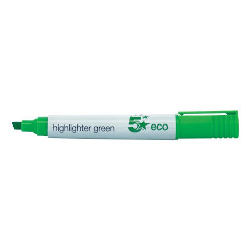 5 Star Eco Highlighter Chisel Tip 1-5mm Line Green [Pack 10]