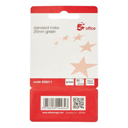 5 Star Office Standard Index Flags 50 Sheets per Pad 25x45mm Green [Pack 5] The OT Group