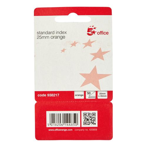 5 Star Office Standard Index Flags 50 Sheets per Pad 25x45mm Orange [Pack 5]  938217