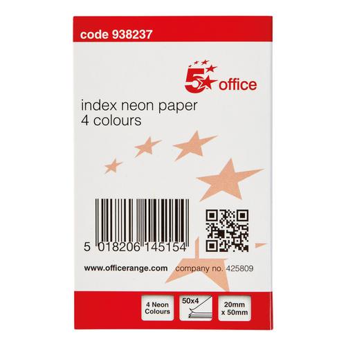 5 Star Office Index Neon Paper Page Markers 20x50mm 50 Sheets per Colour Assorted [Pack 5]
