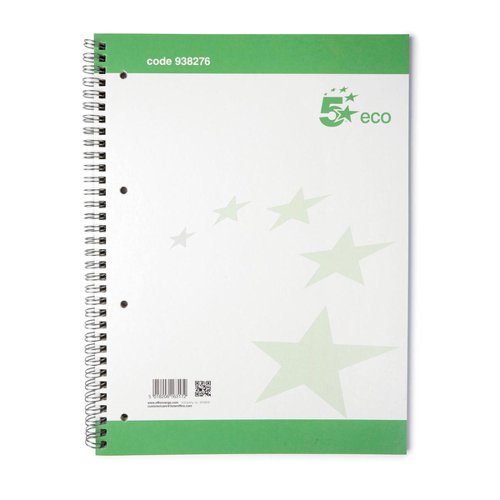 5 Star Eco Spiral Pad 70gsm Ruled Recycled Margin Perforated Punched 4 Holes 100pp A4+ Green & White [Pack 10]