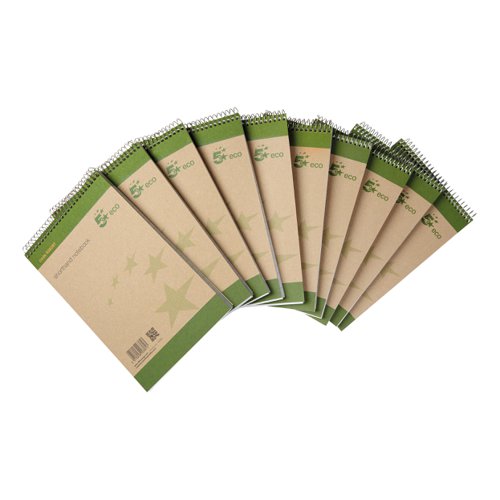 5 Star Eco Shorthand Pad Wirebound 70gsm Ruled 160pp 127x200mm Green & Buff [Pack 10]  938287