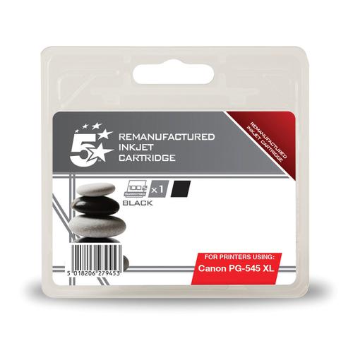 5 Star Office Remanufactured Inkjet Cartridge Page Life 400pp 15ml [Canon PG-545XL Alternative] Black