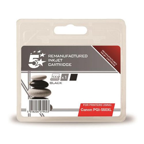 5 Star Office Remanufactured Inkjet Cartridge HY Page Life 500pp 22ml [Canon PGI-550 XL Alternative] Black 