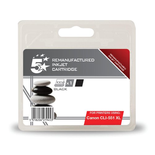 5 Star Office Remanufactured Inkjet Cartridge HY Page Life 1125pp 11ml [Canon CLI-551XL Alternative] Black 