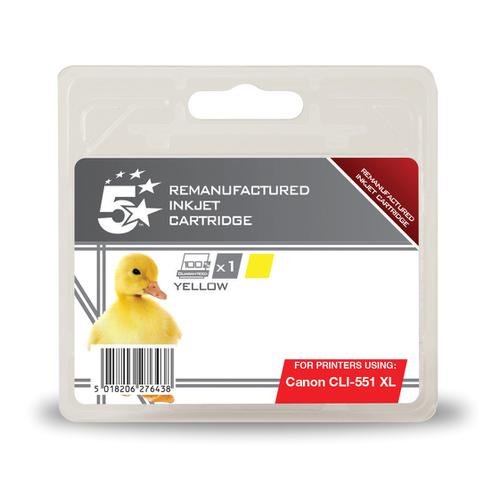 5 Star Office Remanufactured Inkjet Cartridge HY 274pp 11ml [Canon CLI-551 XL Alternative] Yellow  Spicers