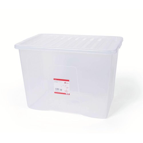 5 Star Office Storage Box Plastic with Lid Stackable 64 Litre Clear