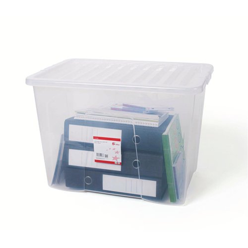 5 Star Office Storage Box Plastic with Lid Stackable 64 Litre Clear