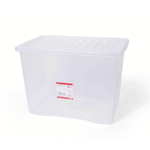 5 Star Office Storage Box Plastic with Lid Stackable 96 Litre Clear