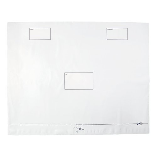 5 Star Elite Envelopes ExtraStrong Waterproof Polythene Peel & Seal Opaque 600x430mm&50mm Flap [Pack 100]  938519