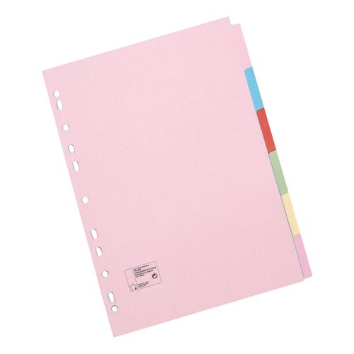 5 Star Office Subject Dividers 6-Part Recycled Card Multipunched 155gsm A4 Assorted