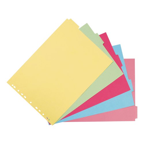 5 Star Office Subject Dividers 5-Part Recycled Card Multipunched 4 Holes 155gsm Landscape A3 Assorted