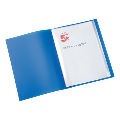 5 Star Office Display Book Soft Cover Lightweight Polypropylene 10 Pockets A4 Blue