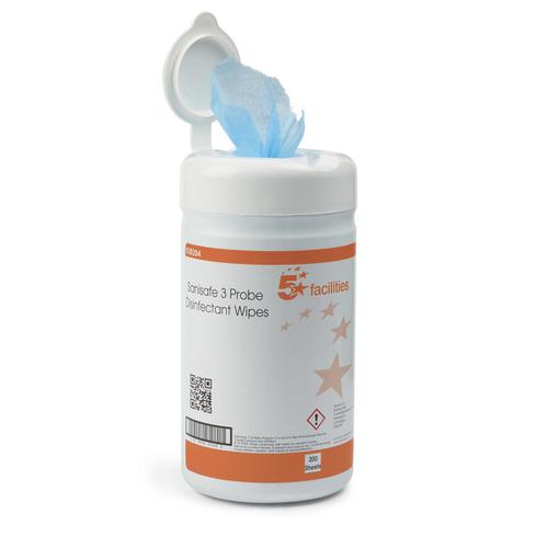 5 Star Facilities Probe Disinfectant Wipes Anti-bac PHMB-free BPR Low-residue 130x130mm [200 Wipes]