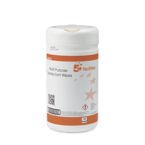 5 Star Facilities Multipurpose Disinfectant Wipes Anti-bacterial 23gsm 130x130mm [150 Wipes]