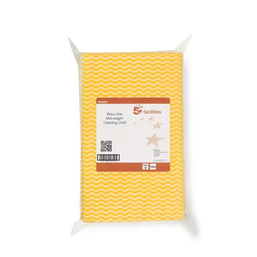 5 Star Facilities Wave Line Mid-weight Cleaning Cloth 40gsm W500xL300mm Yellow [Pack 50]