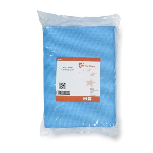 5 Star Facilities Cleaning Cloths Anti-microbial Heavy-duty 76gsm W500xL300mm Blue [Pack 25]