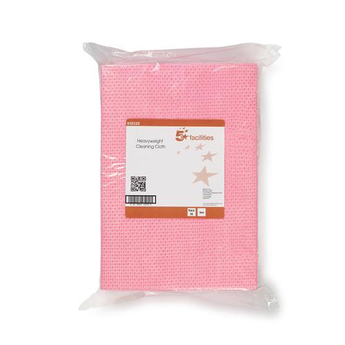 5 Star Facilities Cleaning Cloths Anti-microbial Heavy-duty 76gsm W500xL300mm Red [Pack 25]