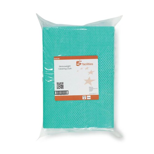 5 Star Facilities Cleaning Cloths Anti-microbial Heavy-duty 76gsm W500xL300mm Green [Pack 25]