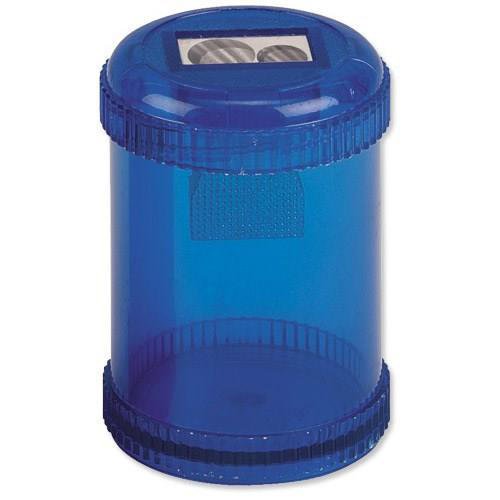 5 Star Office Pencil Sharpener Plastic Canister Two Hole Max. Diameter 8/11mm Blue [Pack 10]