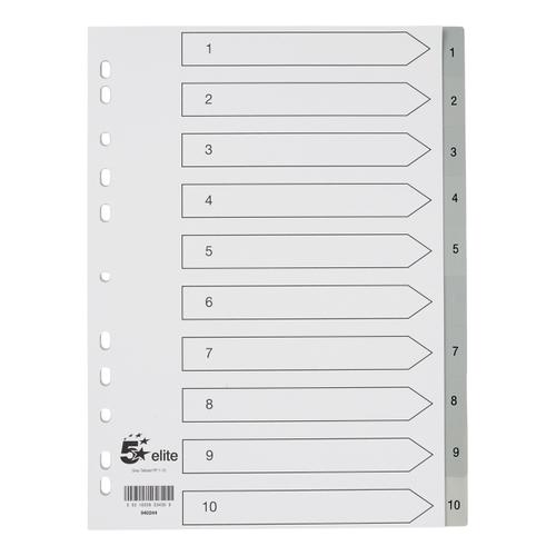 5 Star Elite Index 1-10 Polypropylene Multipunched Reinforced Holes Grey Tabs 120 Micron A4 White The OT Group