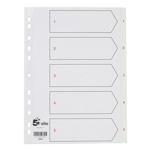 5 Star Elite Premium Index 1-5 Polypropylene Multipunched Reinforced Holes 120 Micron A4 White