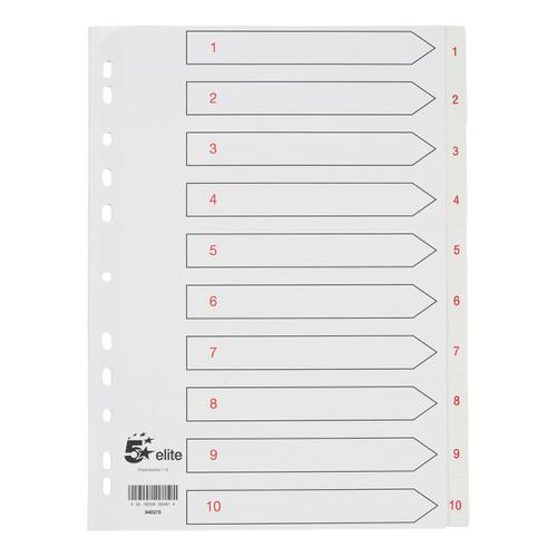 INDEX 1 TO 10 DIVIDERS A4 WHITE MULTIPUNCHED PACK OF 10 SETS 