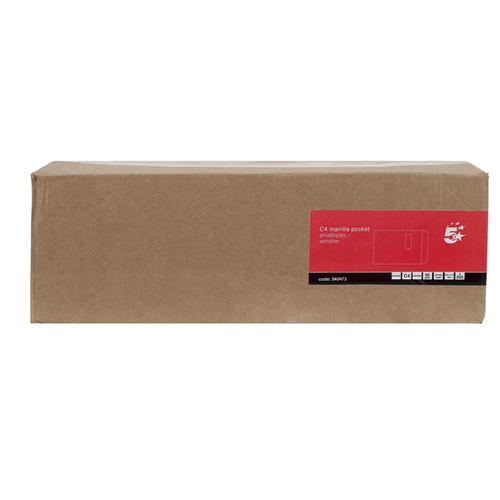 5 Star Office Envelopes PEFC Pocket Self Seal Window 90gsm C4 324x229mm Manilla [Pack 250] The OT Group
