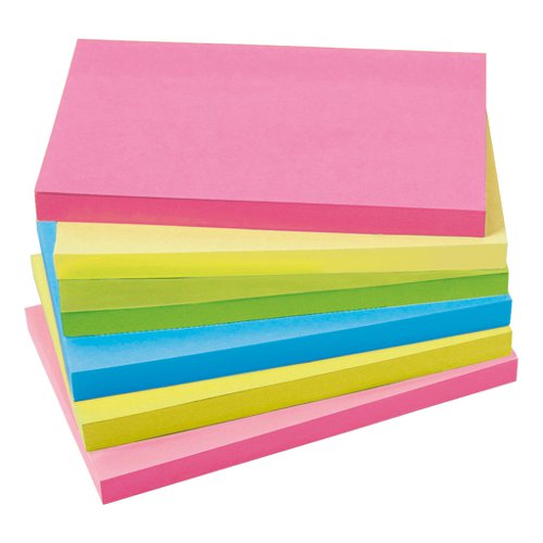 5 Star Office Extra Sticky Re-Move Notes Pad of 90 Sheets 76x127mm 4 Assorted Neon Colours [Pack 6]