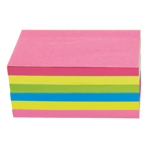 5 Star Office Extra Sticky Re-Move Notes Pad of 90 Sheets 76x127mm 4 Assorted Neon Colours [Pack 6]